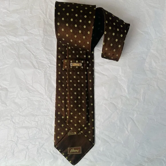 Brioni 100% Silk Neck Tie Hand Made in Italy brown printed - Picture 6 of 8